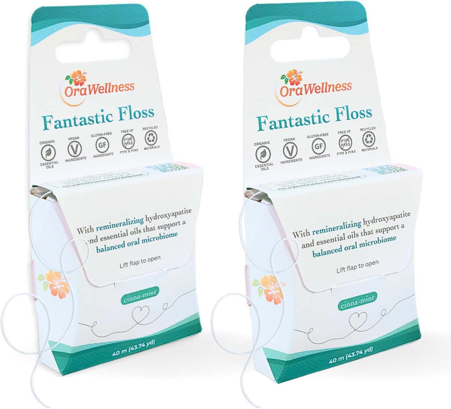OraWellness Fantastic Floss, Waxed Dental Floss with Hydroxyapatite for Tooth & Gum Repair, Shred Resistant, Gentle & Expanding Alternative to Floss Picks, Pack of 2