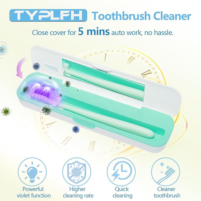 Toothbrush Sanitizer Case, Toothbrush Covers, Portable Toothbrush Travel Holder for Clean and Storage, C Port and AA Batteries Charge, Air Water Filt, Auto-Off, for All Toothbrushes (Green)