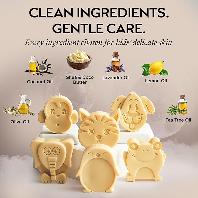 ZAAINA Kids Soap Bar (Set of 6) – Christmas Stocking Stuffers, Unique Natural Animal Shaped Soaps for Children, Gentle Bath Soap for Sensitive Skin, Fun Bath Time Gift for Boys Girls – Handmade in USA