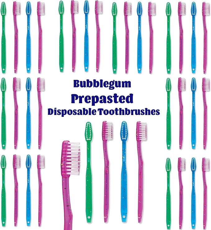 144 Kids Prepasted Toothbrushes Individually Wrapped - Bubblegum Disposable Toothbrushes - NO Water Needed, Just Start Brushing (144 Pack)