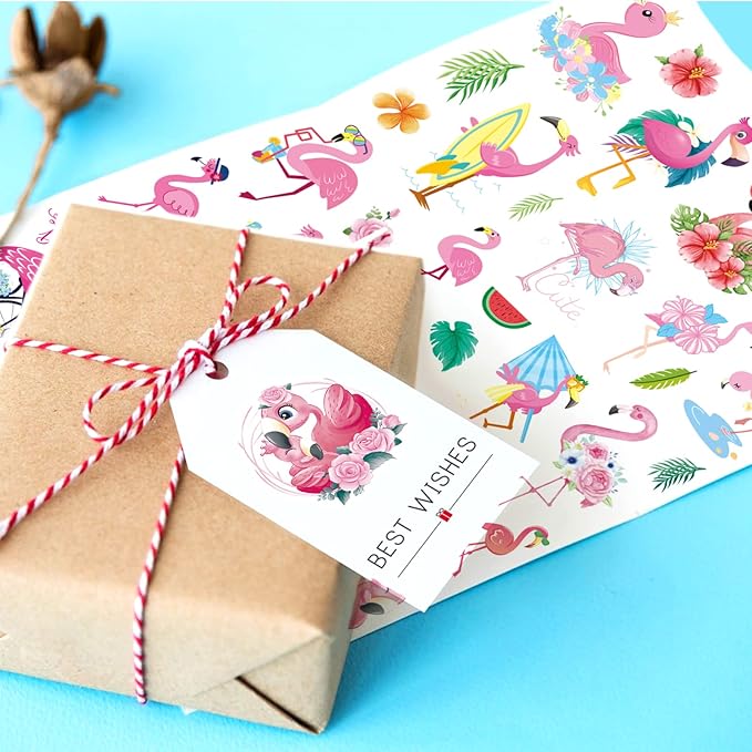 Flamingo Tropical Bird Stickers 840 Count Tropical Pink Bird Animal Stickers for Jungle Safari Animal Birthday Invitations Envelopes Summer Party Goodie Gifts Bags Decor Class Rewards
