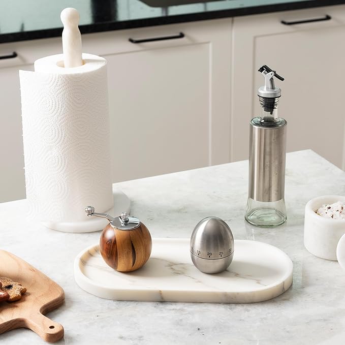 Koville White Marble Tray with Gold Pattern for Bathroom Counter, Stone Trays for Home Decor Marble Vanity Tray, Stone Storage Trays for Perfume, Jewelry, Decorative Tray for Dresser Organizer