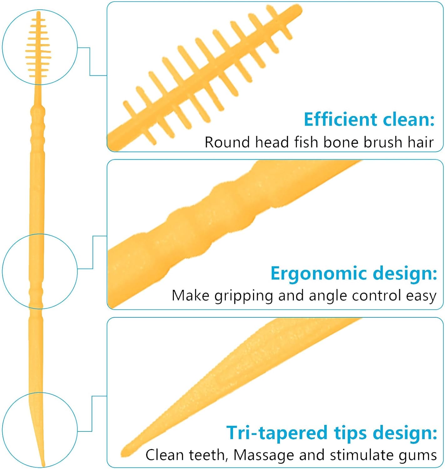 Brushpicks Interdental Toothpicks,Soft Bristle Dental Floss Picks Toothpicks,Helps Removes Plaque and Debris Between Your Teeth 600PCS (Pack of 5) Orange