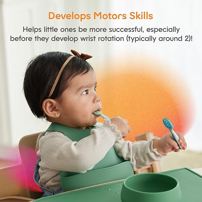 NumNum Baby Spoons Set, Baby Essentials Pre-Spoon GOOtensils for 6+ Months, First Stage Self-Feeding Spoons for Baby Led Weaning (BLW), Silicone Toddler Utensils, BPA-Free, 4 Pack Sweet Dreams