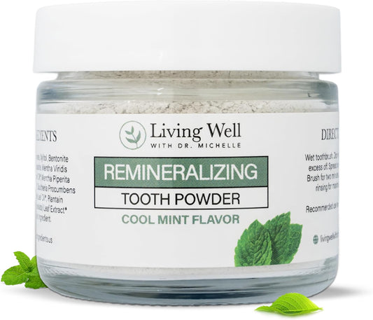 Living Well with Dr. Michelle Remineralizing Tooth Powder | Fluoride-Free Hydroxyapatite Formula | Supports Enamel Strength & Oral Wellness | Safe, Clean Ingredients | Cool Mint Flavor