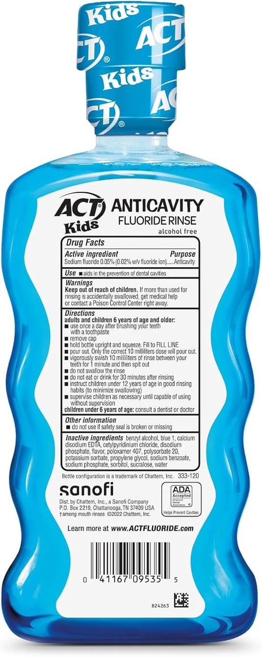 ACT Kids Anticavity Fluoride Mouthwash, Sugar & Alcohol Free Mouth Rinse Strengthens Teeth, Pineapple Punch, 16.9 fl. oz.(Pack of 3)