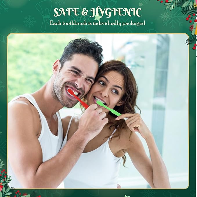 Merry Christmas Toothbrushes, Individually Wrapped Toothbrush for Giveaways, Christmas Toothbrushes Dental Care Oral Health (48 Pcs)