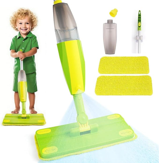 Kids Spray Mop, Fun & Functional Toddler Mop Cleaning Set,Real Working Mini Mop, Pretend Play Toy –Includes Spray Bottle,Washable Microfiber Pads, Montessori Kids Cleaning Toy Set -Green