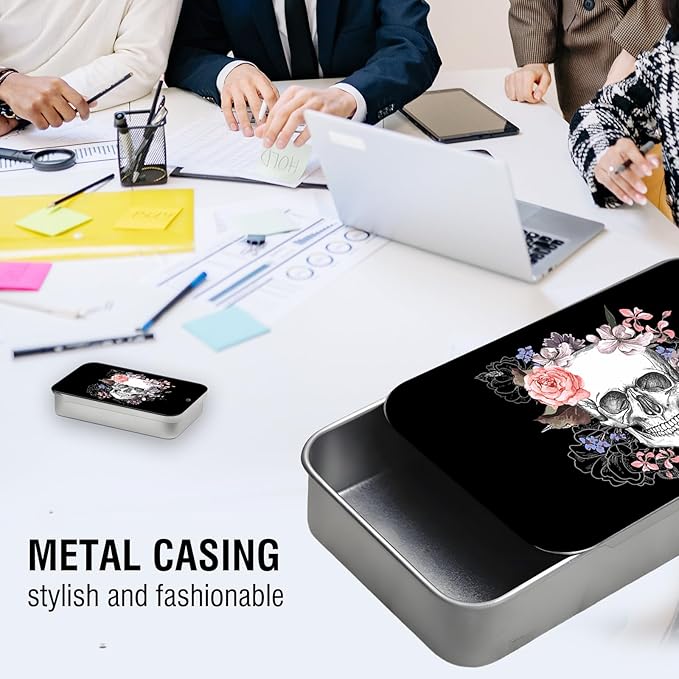 Portable Dental Floss Case, Refillable Cute Travel Floss Dispenser for Men & Women, Pocket Travel Floss Picks Case for Purse, Backpack, Bag Floral Skull Art