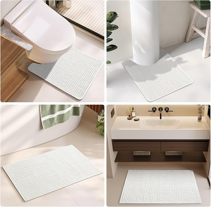 Large Bathroom Rugs Non Slip Washable Bath Rugs Super Absorbent Bathroom Rug Thin Quick Dry Low Pile Bath Mats, White 36"x60"