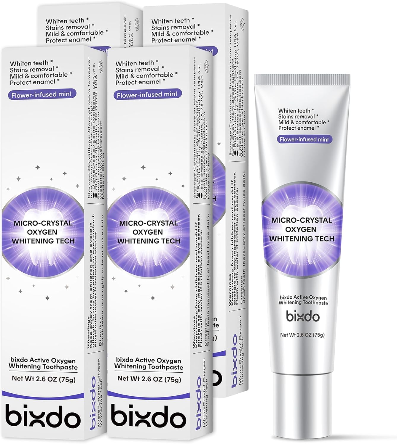 Pap Teeth Whitening Toothpaste, Hydroxyapatite Enamel Repair for Sensitive Teeth & Gums, Fluoride-Free, 28 Days Brightening, Flower Mint, 2.6oz (Pack of 4)