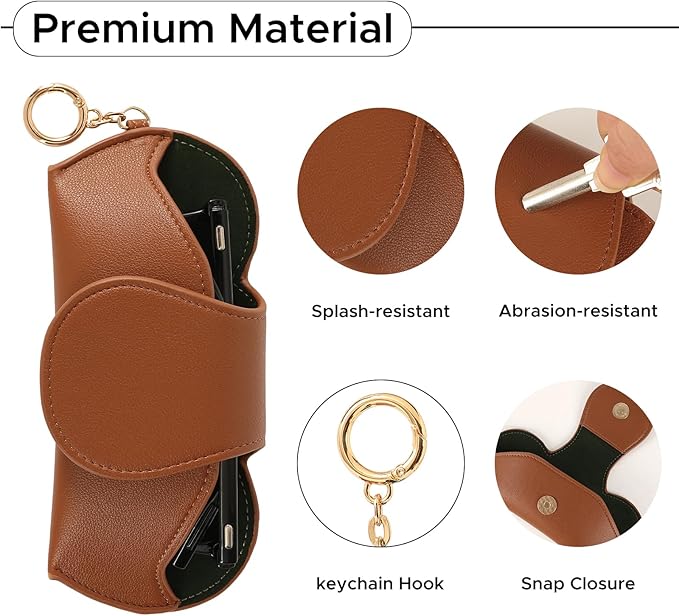 KINIVA Sunglasses Holder for Car Visor with Hanging Hook Portable Leather Glasses Storage Bag with Detachable Clips