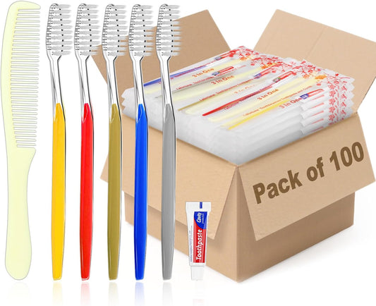 100 Pack Disposable Toothbrushes with Toothpaste and Comb for Homeless Individually Wrapped-Suitable for Hotel,Air Bnb,Shelter/Homeless/Nursing Home/Charity 1