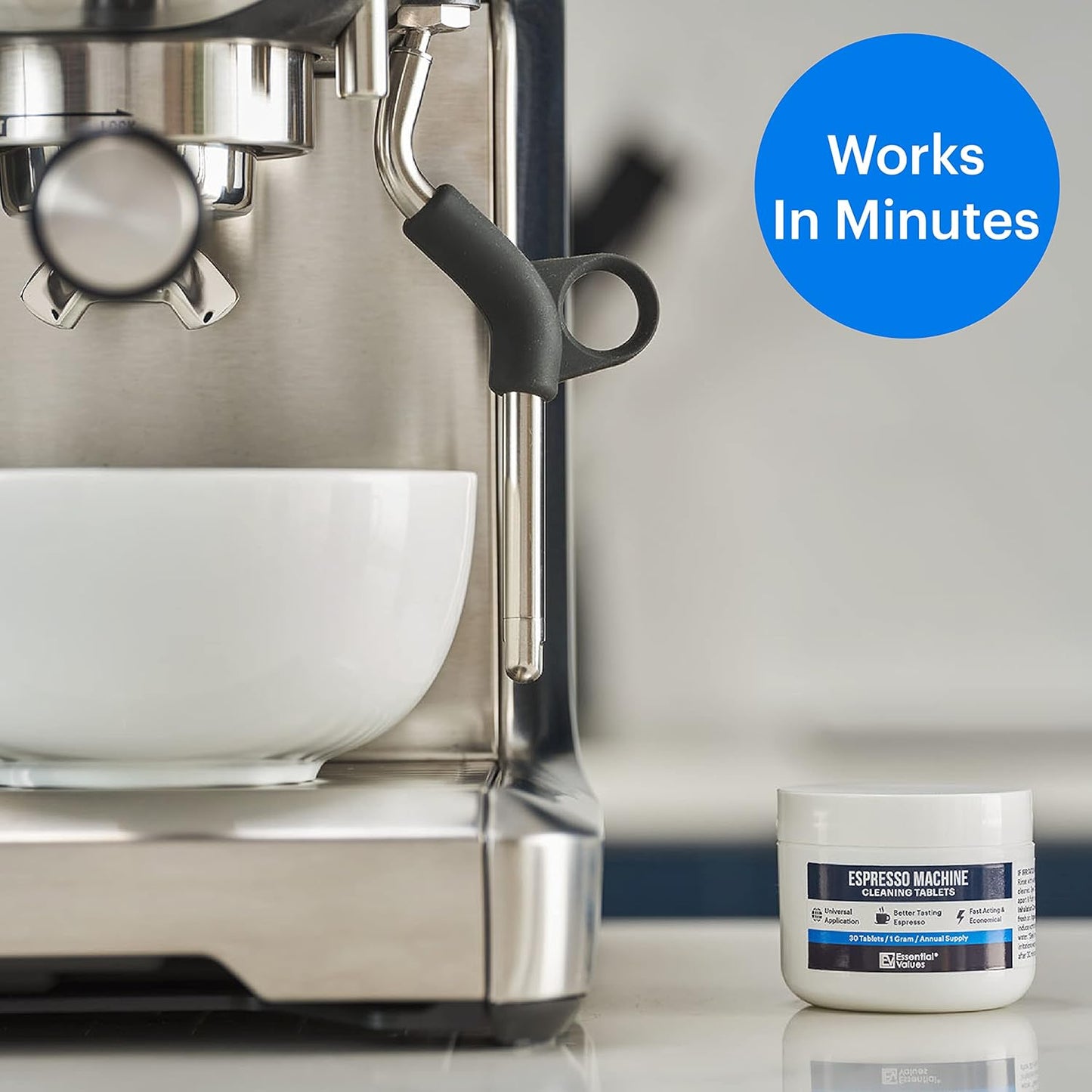 Essential Values Espresso Machine Cleaning Tablets (30 Tablets), Compatible with Breville Barista Express, Gaggia, Delonghi, Jura, Philips - Universal Descaler for Espresso Machines