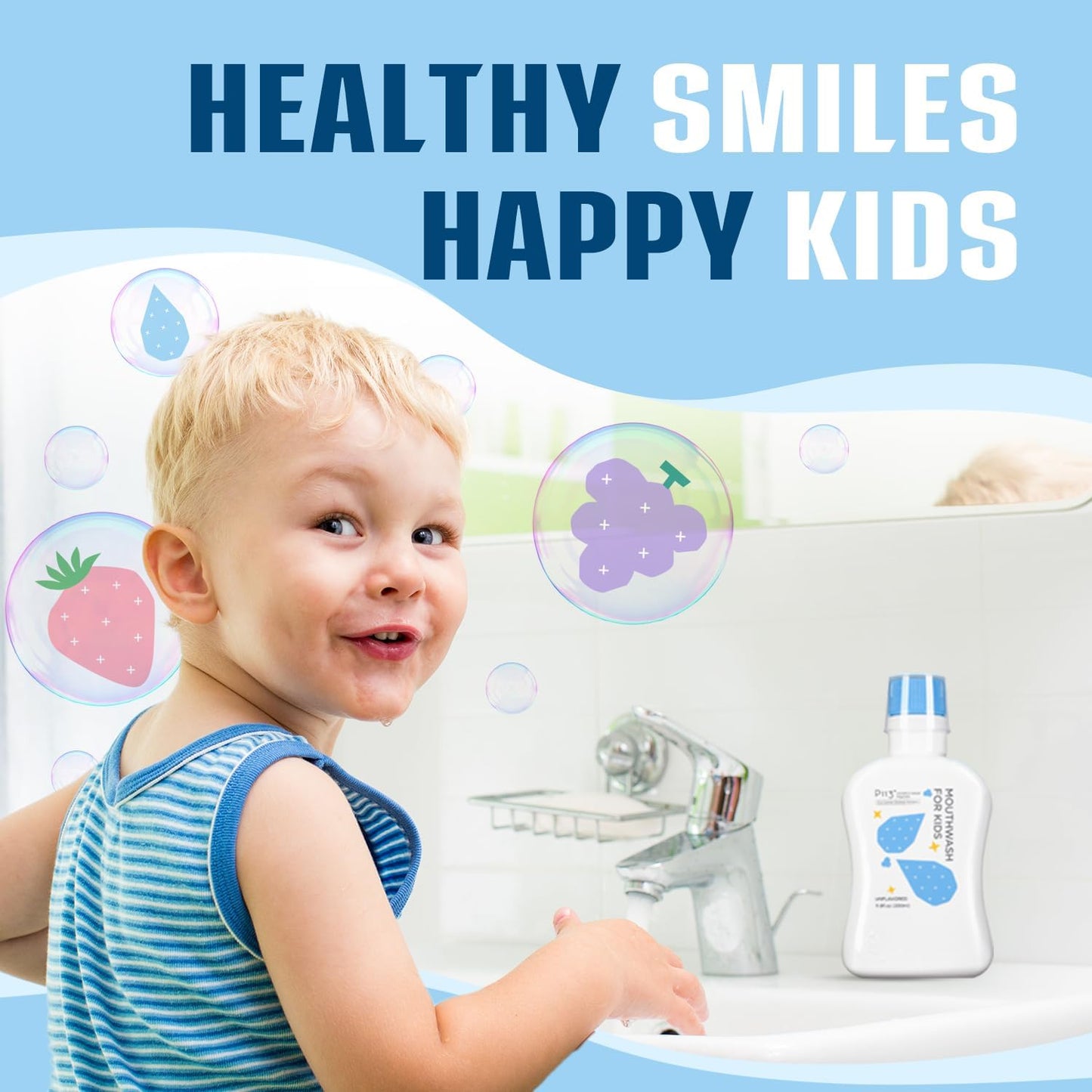 Mouthwash for Kids P113+ Peptide Anti Cavity Mouth Rinse Alcohol Free for Teeth and Gums Safe Oral Hygiene for Newborn to Toddler 11.08 fl oz (11.08 Fl oz, Strawberry)