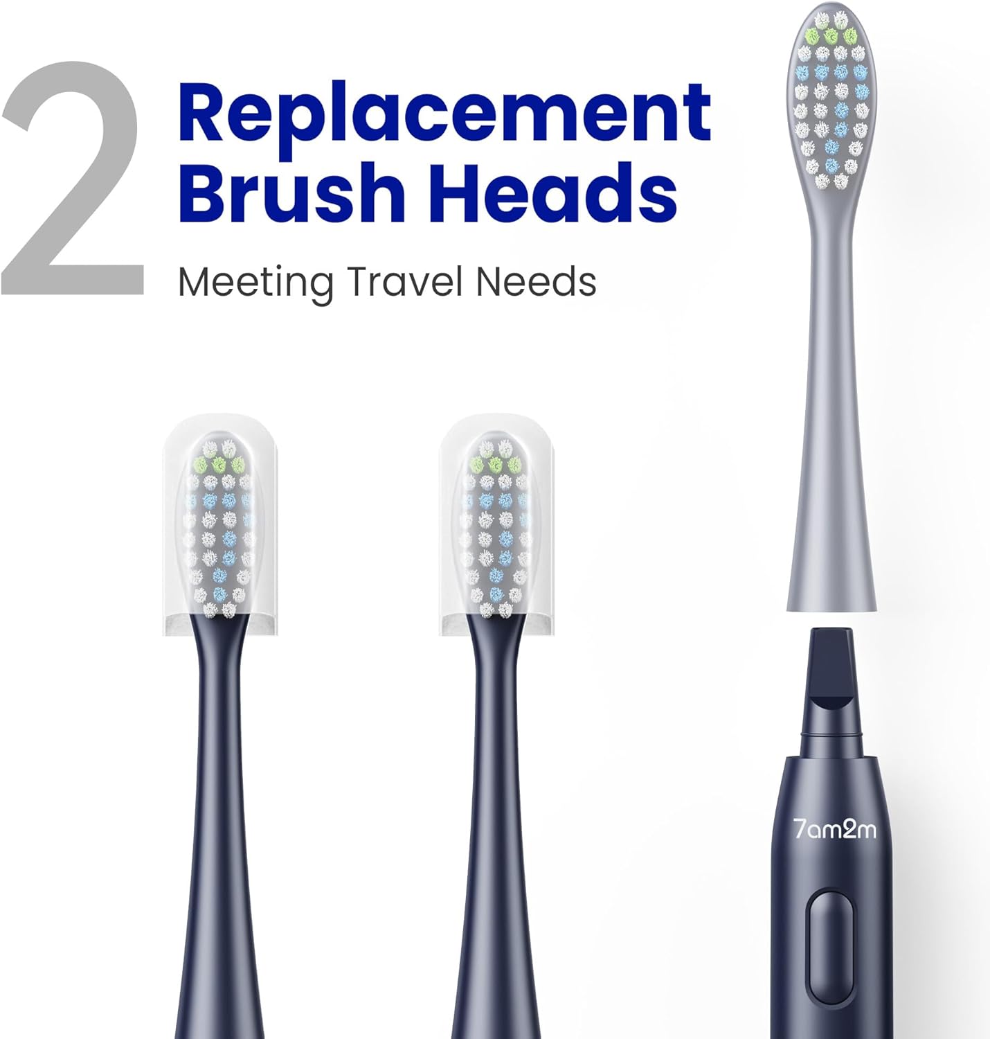 7AM2M Sonic Electric Toothbrush for Adults & Kids, with Travel Case&2 Brush Heads, 1 Charge for 90 Days, Type-C Rechargeable Sonic Toothbrush, Compact Design for Daily/Travel Use - Navy