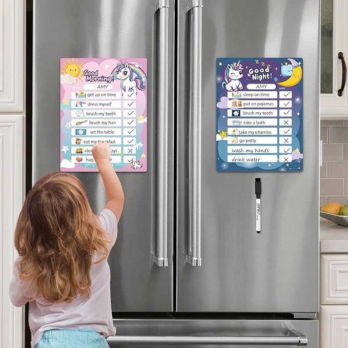 Magnetic Morning Bedtime Routine Chart for Kids,Toddler Daily Schedule Board, Unicorn Behavior Chart for Kids at Home,Toddlers Schedule Board