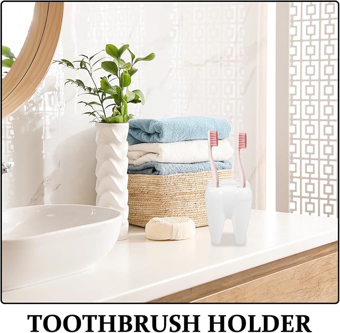 Sosoport 2pcs Cute Tooth Shaped Toothbrush Holder Stand Bathroom Decor with Ventilation for Countertop Organization and Travel Use