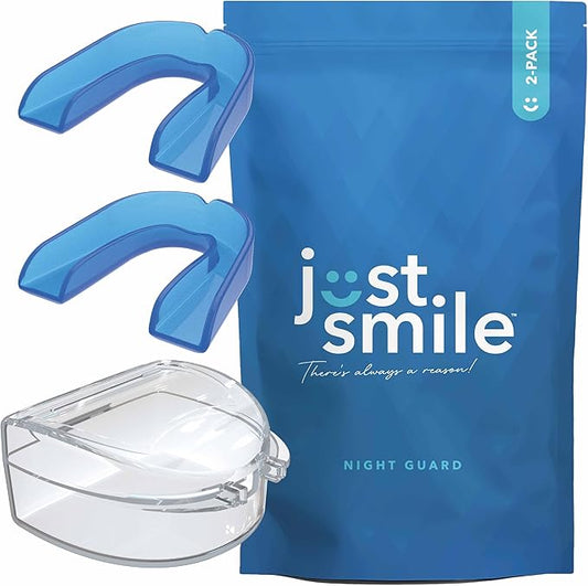 Just Smile Night Guard 2 Pack - Mouth Guard for Teeth Grinding & Clenching Teeth, Moldable & Custom Nightguard for Grinding (Blue)