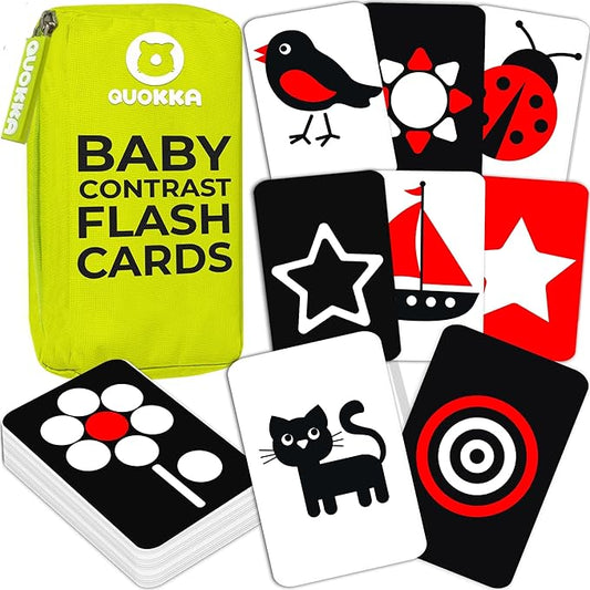 QUOKKA 60 High Contrast Baby Flash Cards 36 Months - Black & White Toddler Flashcards 36 Months in a Bag - Learning Visual Stimulation Pictures for Infants - Gift Sensory Development Toys for Newborn