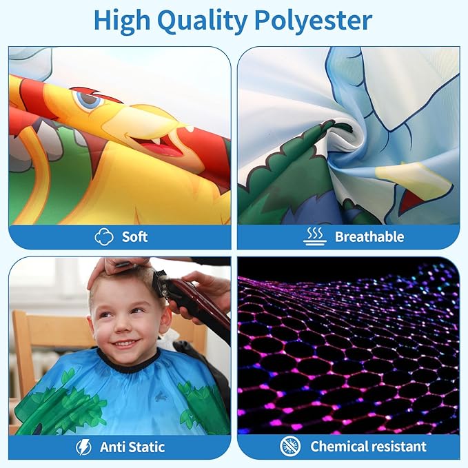 Kids Barber Cape with Neck Duster Brush, Professional Salon Hair Cutting Cape with Adjustable Snap Closure(wild animal)