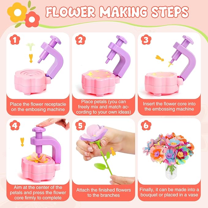 Fabric Flower Bouquets Toys, Arts and Crafts Activity Kit for Kids Ages 3-12, DIY Flower Craft Kits for Toddler, Educational Activity Preschool Birthday Gifts for 3 4 5 6 7 8 9 10+ Year Old Girls