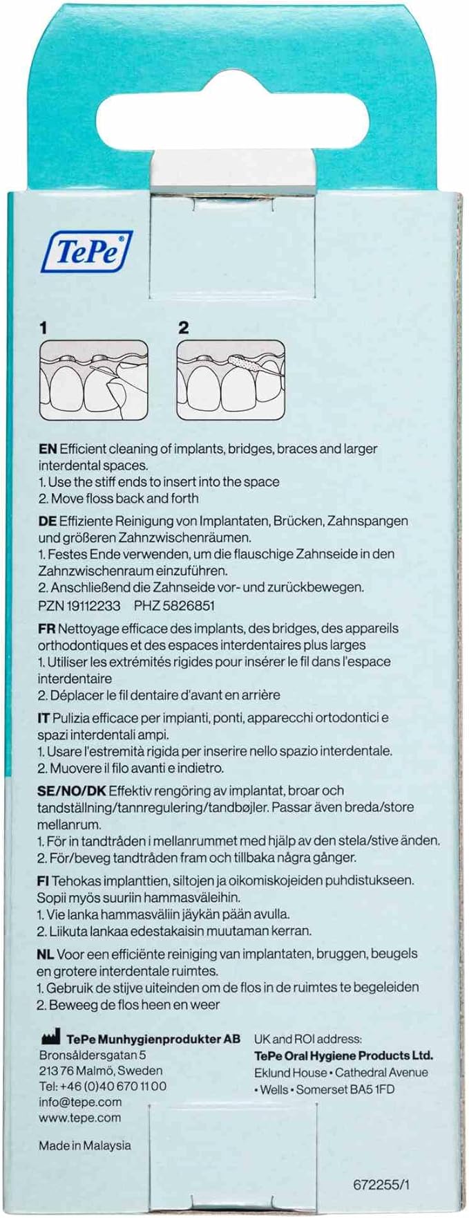 TePe Bridge and Implant Floss for Dental Implants, Bridges, and Braces, Dental Flossers, 30 Pieces