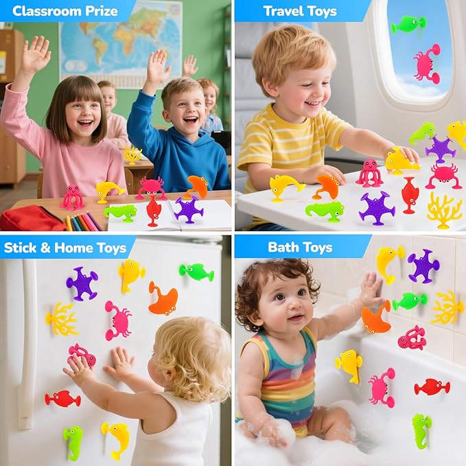 Toddler Suction Cup Bath Toys, Ocean Animal Bath Toys for Kids Ages 3-5 4-8 No Hole Mold Free Bathtub Window Building Toys Christmas Stocking Stuffers for 3 4 5 Year Old Boys Girls Birthday Gifts