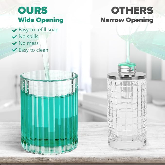 Automatic Soap Dispenser Foam for Bathroom: 8 OZ Glass Touchless Clear Auto Foaming Soap Dispenser for Kitchen - Hand Dish Lotion Home Countertop Kids - Family Couple