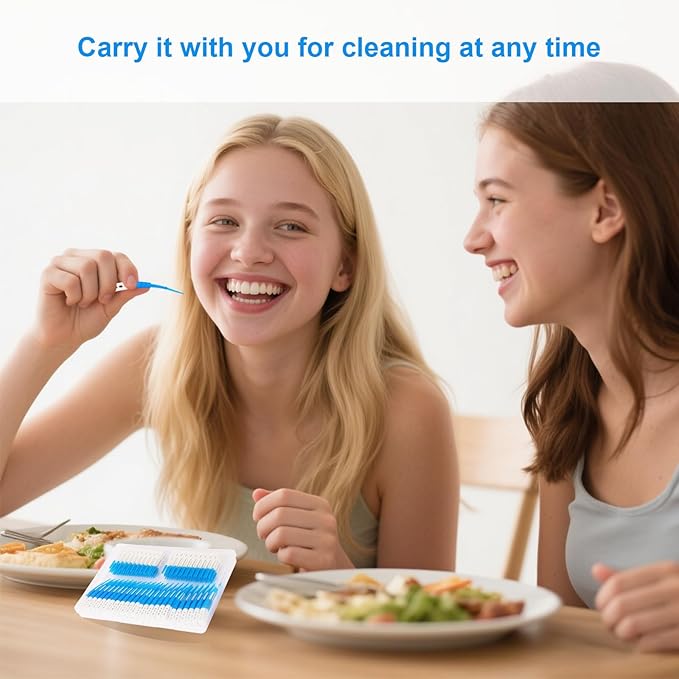 Dental Picks for Teeth Cleaning Health,300 Count Dual-Use Toothpicks,144 Count Angled Disposable Interdental Brushes,Blue