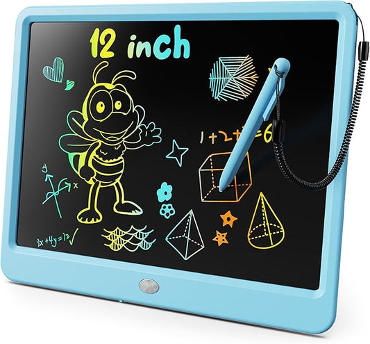 KOKODI LCD Writing Tablet, 12 Inch Colorful Toddler Doodle Board Drawing Tablet, Erasable Reusable Electronic Drawing Pads, Educational and Learning Toy for 3-6 Years Old Boy and Girls(Blue)