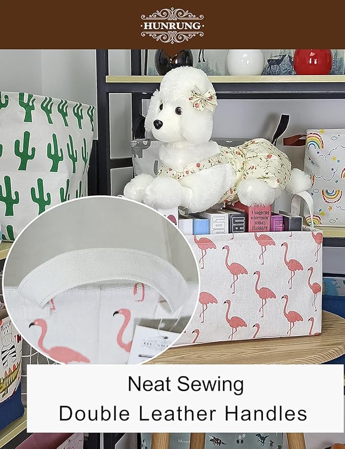 HUNRUNG Rectangle Storage Basket Cute Canvas Organizer Bin for Pet/Children Toys, Books, Clothes Perfect for Rooms/Playroom(Rectangle Flamingo)