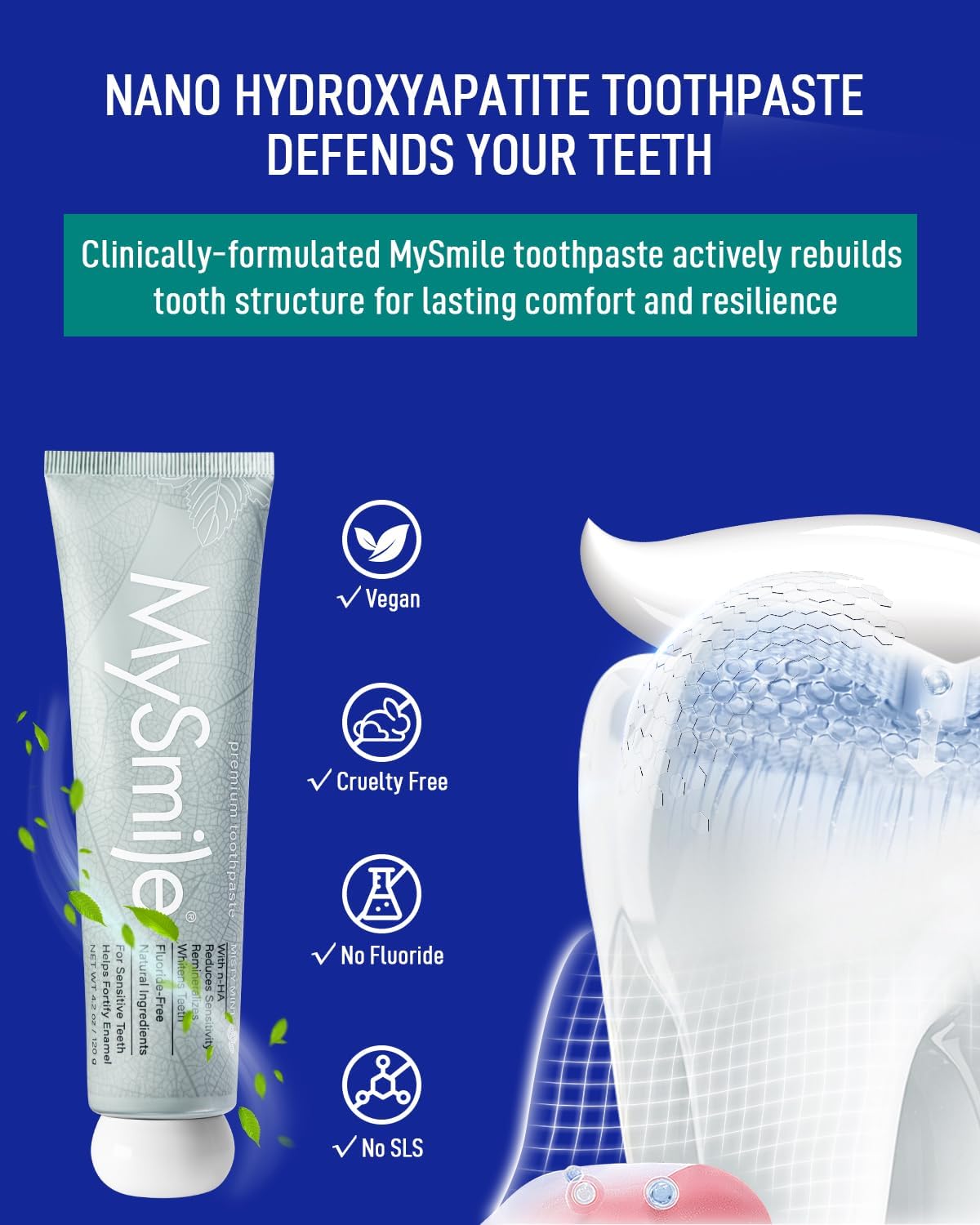 MySmile 7 Treatment Prefilled Teeth Whitening Trays 12% Hydrogen Peroxide and Fluoride Free Nano Hydroxyapatite Toothpaste Combo for Sensitive Teeth Relief, Enamel Repair and Teeth Remineralization