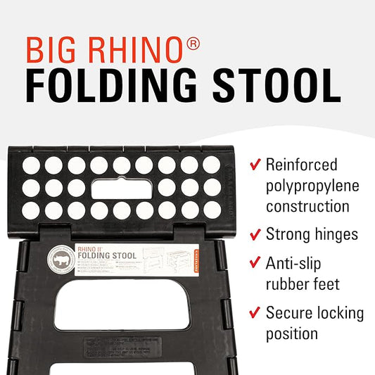 Kikkerland Rhino Foldable Step Stool – Holds Adults up to 300 Lbs, Best for Kitchen & Bathroom – Collapsible, Portable, Lightweight Stepping Stool with Sturdy, Non-Slip Design – Black, 8”