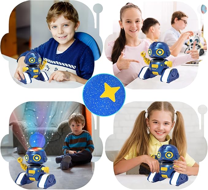 Aikmi Robot Toys for Kids 5-7, Rechargeable Remote Control Robot with Projector Night Light for Kids, Gesture Sensor, Music, Toys for 6 Year Old Boys Girls Birthday Present Boy Toy (Blue)