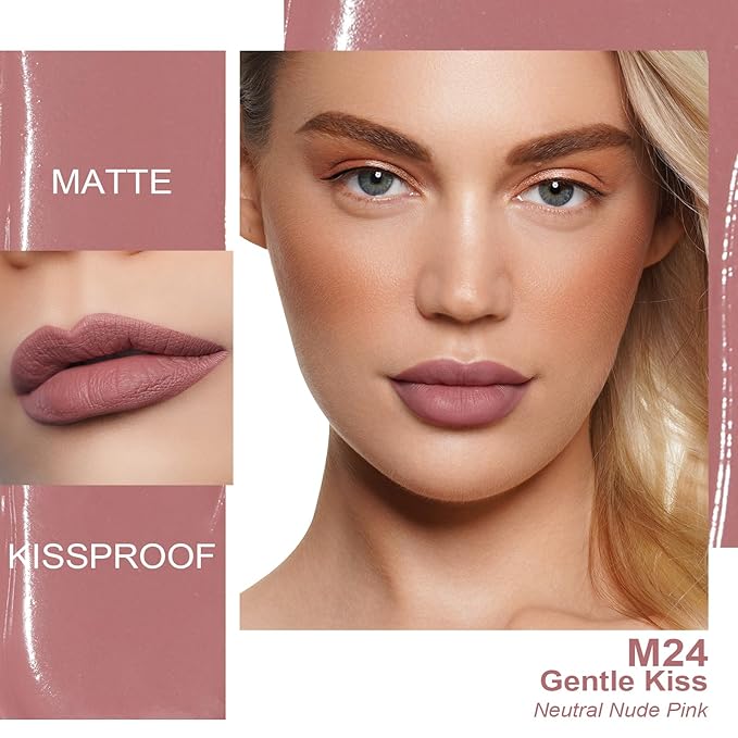 Oulac Matte Liquid Pink Lipstick for Women, Pink Nude Long Lasting Lipstick, Waterproof Lip Stain, No Transfer, Creamy High Pigmented Formula with Vitamin E, Vegan & Cruelty-Free M24