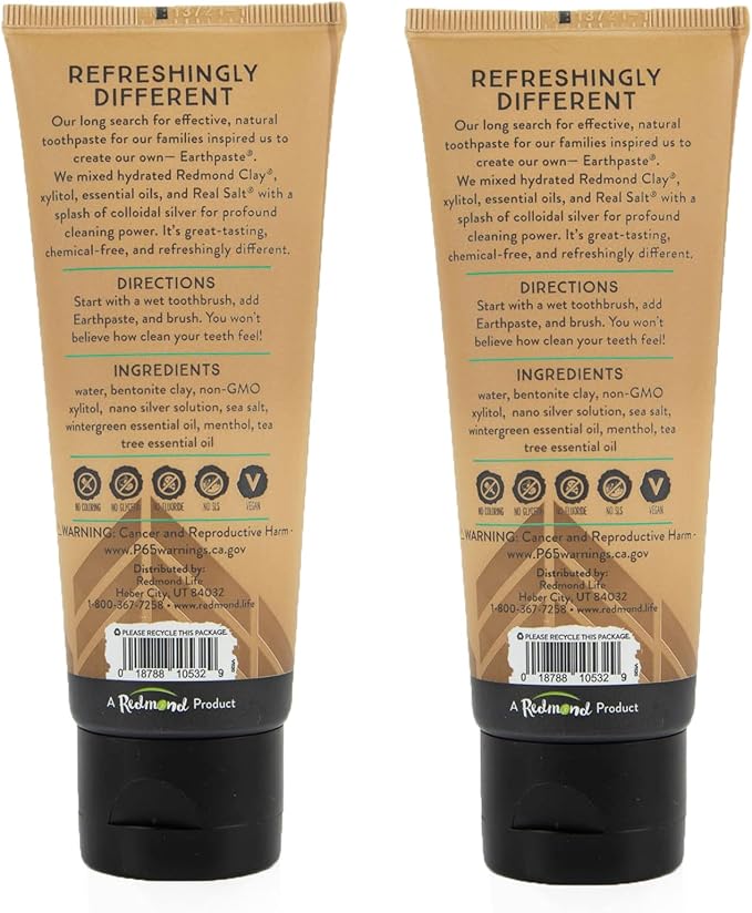 REDMOND - Earthpaste All Natural Non-Fluoride Vegan Organic Non GMO Real Ingredients Toothpaste, Wintergreen, 4 Ounce Tube (2 Pack)