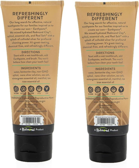 REDMOND - Earthpaste All Natural Non-Fluoride Vegan Organic Non GMO Real Ingredients Toothpaste, Wintergreen, 4 Ounce Tube (2 Pack)