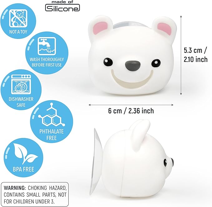 Hoobbe Animal Toothbrush Holder, Kids Suction Toothbrush Holder with Mirror/Glass/Wall Mounted Suction Cup, Bathroom Organizer, Accessories and Decor (Polar Bear), for Kids