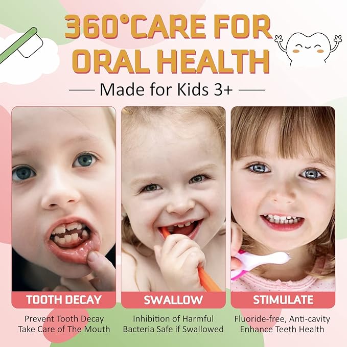 Foam Toothpaste Kids, Kids Foam Toothpaste, Toddler Toothpaste with Low Fluoride for U Shaped Toothbrush, Children Oral Cleaning for Ages 3 Plus (2PCS, Watermelon+Strawberry)