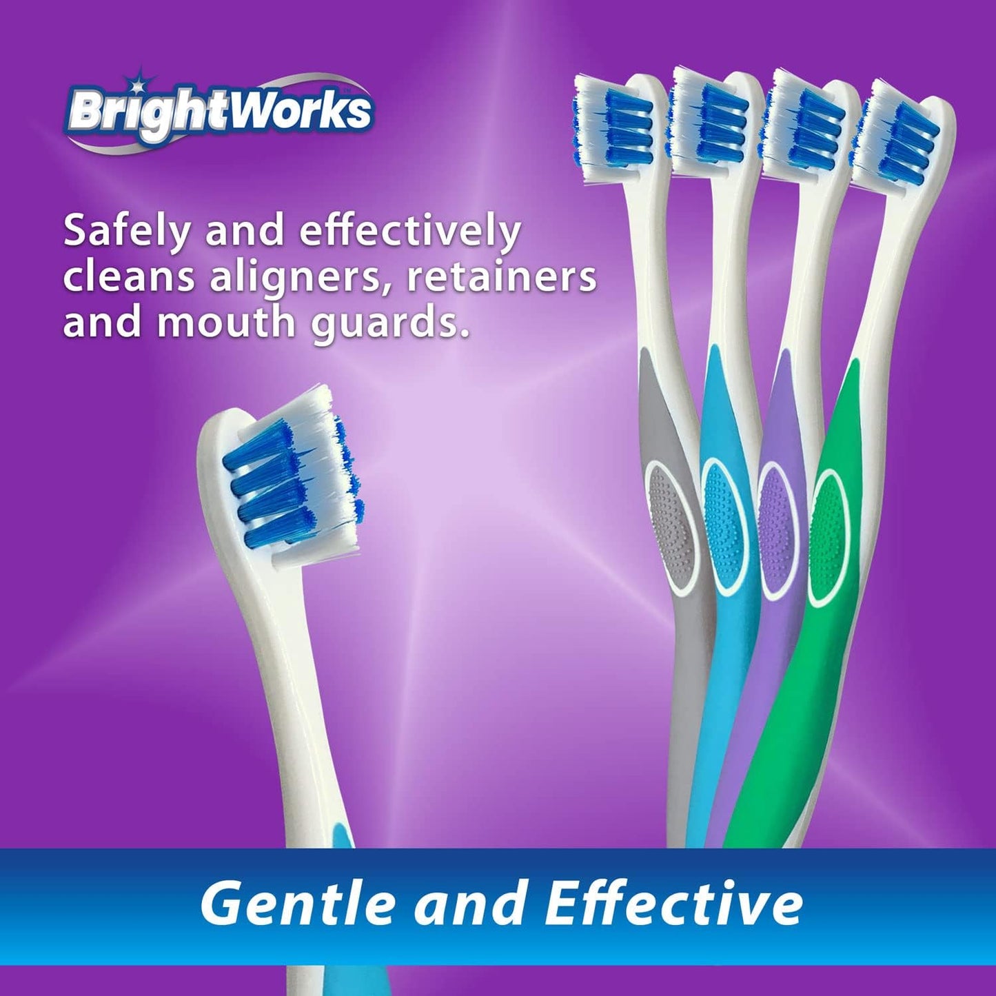 BrightWorks Aligner Brush (3 Pack) Safely and Effectively Cleans Aligners, Retainers, Mouth Guards, and Night Guards. Easy to Use and Safe for Most Dental Appliances.