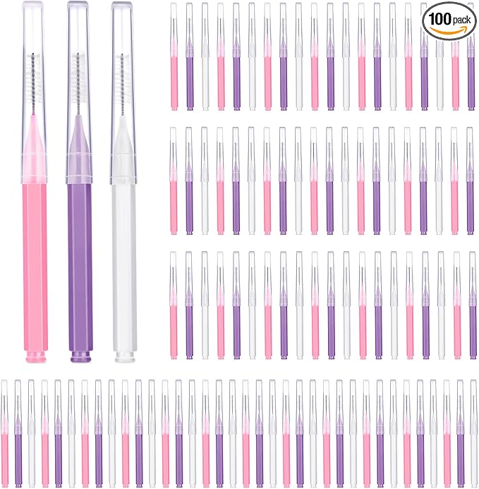 Patelai 100 Pieces Braces Brush for Cleaner Interdental Brush Toothpick Dental Tooth Flossing Head Oral Dental Hygiene Flosser Toothpick Cleaners Tooth Cleaning Tool(Pastel Colors,Mixed Size)