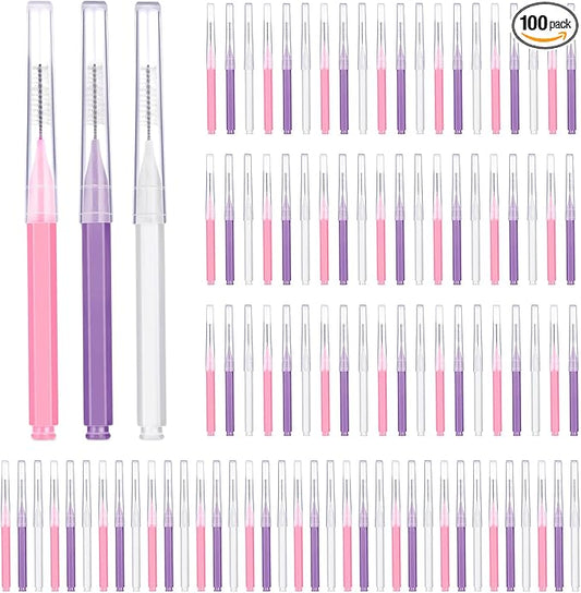 Patelai 100 Pieces Braces Brush for Cleaner Interdental Brush Toothpick Dental Tooth Flossing Head Oral Dental Hygiene Flosser Toothpick Cleaners Tooth Cleaning Tool(Pastel Colors,Mixed Size)