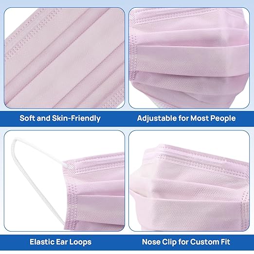 JMU 500 Pcs Pink Disposable Face Masks, 4-Ply Protection ASTM Level 3 Medical Face Masks for Adult