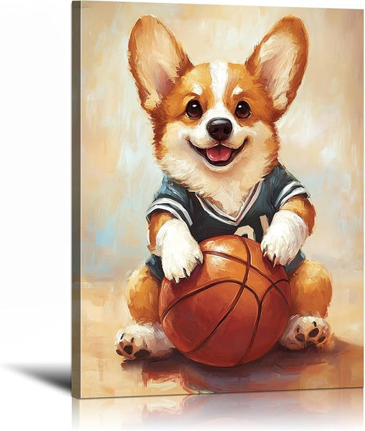 YOUHONG Animal Print Animal Canvas Wall Art Dog Art with Inner Wooden Frame - Lightweight, Sports Wall Decor for Bedroom & Living Room Decoration Ready to Hang (12x15.7 Inches)