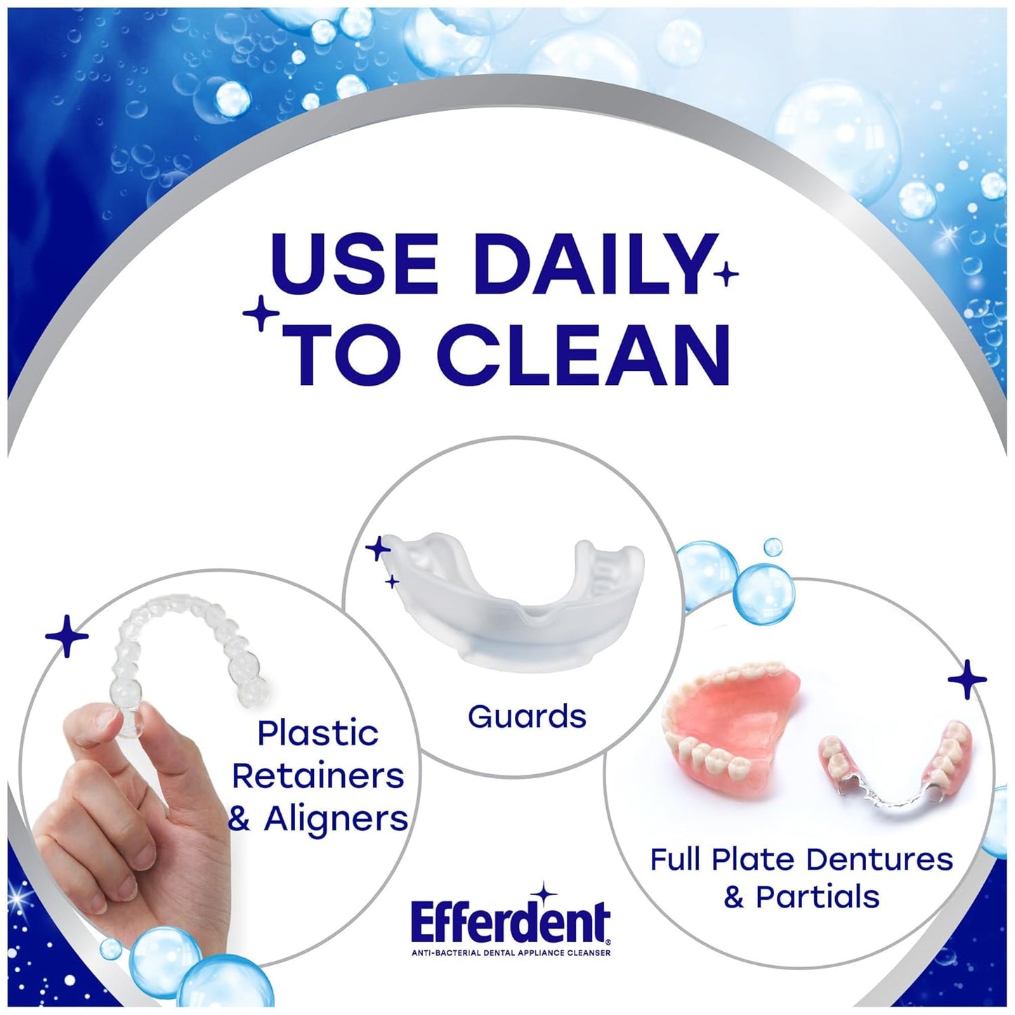 Efferdent Denture Cleaner Tablets – Deep Clean Brightening for Dental Appliances, Aligners, Mouth Guard, and Retainer Cleaner Tablets, Complete Clean, 126 Count