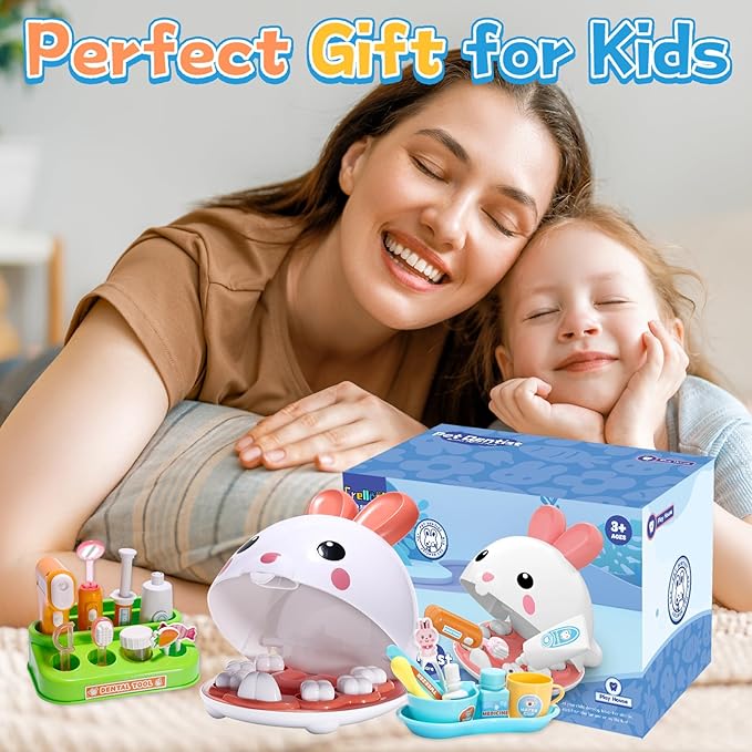 Dentist Kit Pretend Play Set, 31PCS Teeth Dental Tools Medical Accessories, Pet Doctor Role Play Toys Playset, Educational Gift for Kids Toddlers Girls Ages 3+