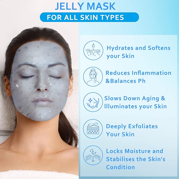 Jelly Mask Powder for Facials Care,Hyalorunic Acid Moisturizing Jelly Face Mask,Professional Peel Off Rubber Mask, Hydrating Gel Face Masks with Double-ended Silicone Brush, 23 Fl Oz