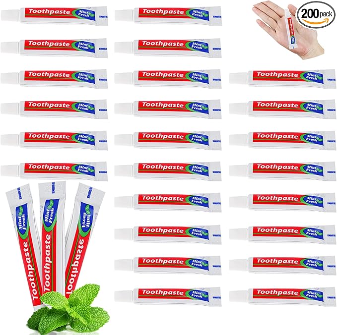 200 Tubes Bulk Travel Size Toothpaste,Extra Small 0.35oz Small Toothpaste Travel Size Bulk 0.8x3.5 inches Peppermint Mini Disposable Toothpaste for Hotel,Guests,Homeless,Charity