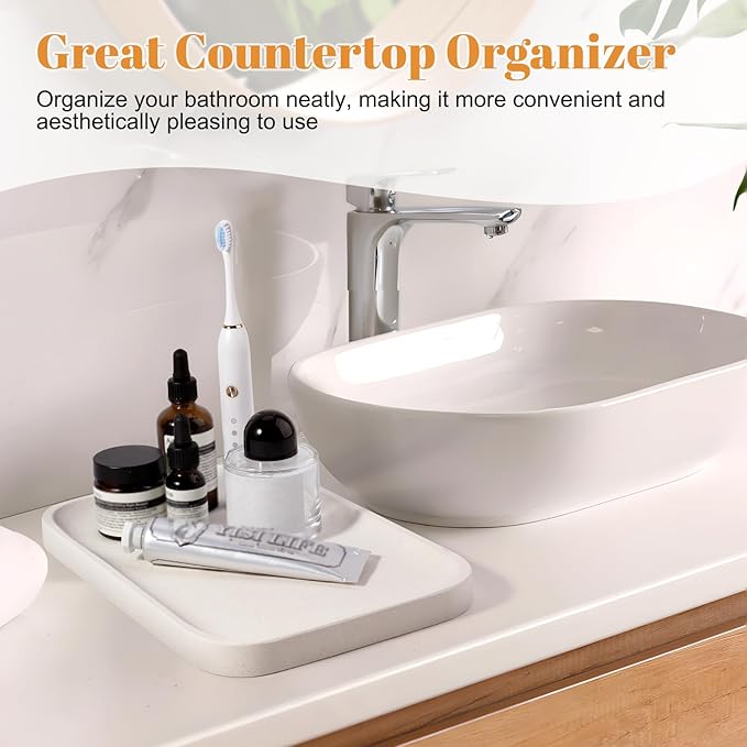 Koville Marble Tray, 12"x8" Marble Vanity Tray for Bathroom Kitchen Countertop, Rectangular Stone Tray for Cosmetics Perfume Trinket, Decorative Catchall Trays (Lymra Limestone)